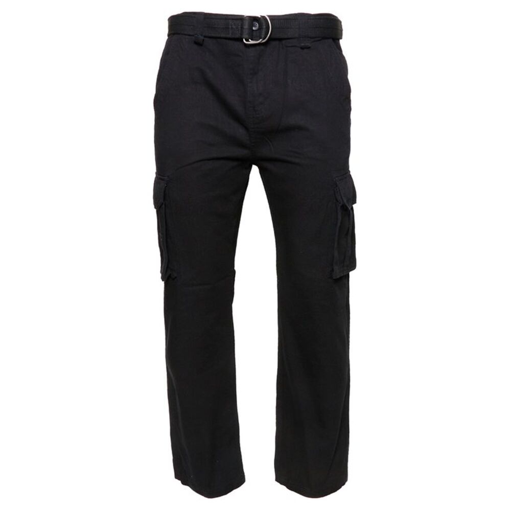 Mens Cargo Camo Pants Button Multi Pocket Cotton Army Regular Fit Black